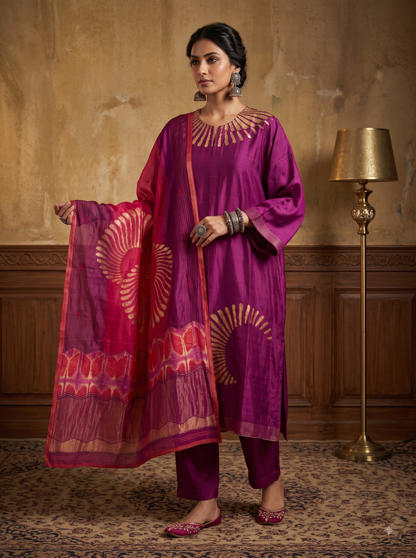 Semi Stitched Chanderi Formal Suitset