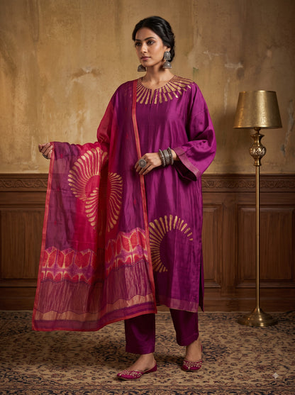 Semi Stitched Chanderi Formal Suitset