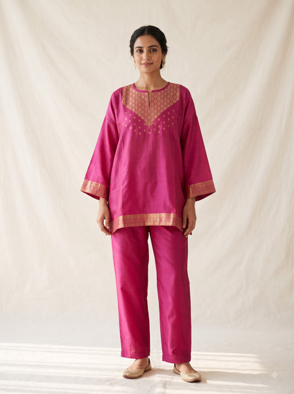 SemiStitched Chanderi Zari Woven Tunic