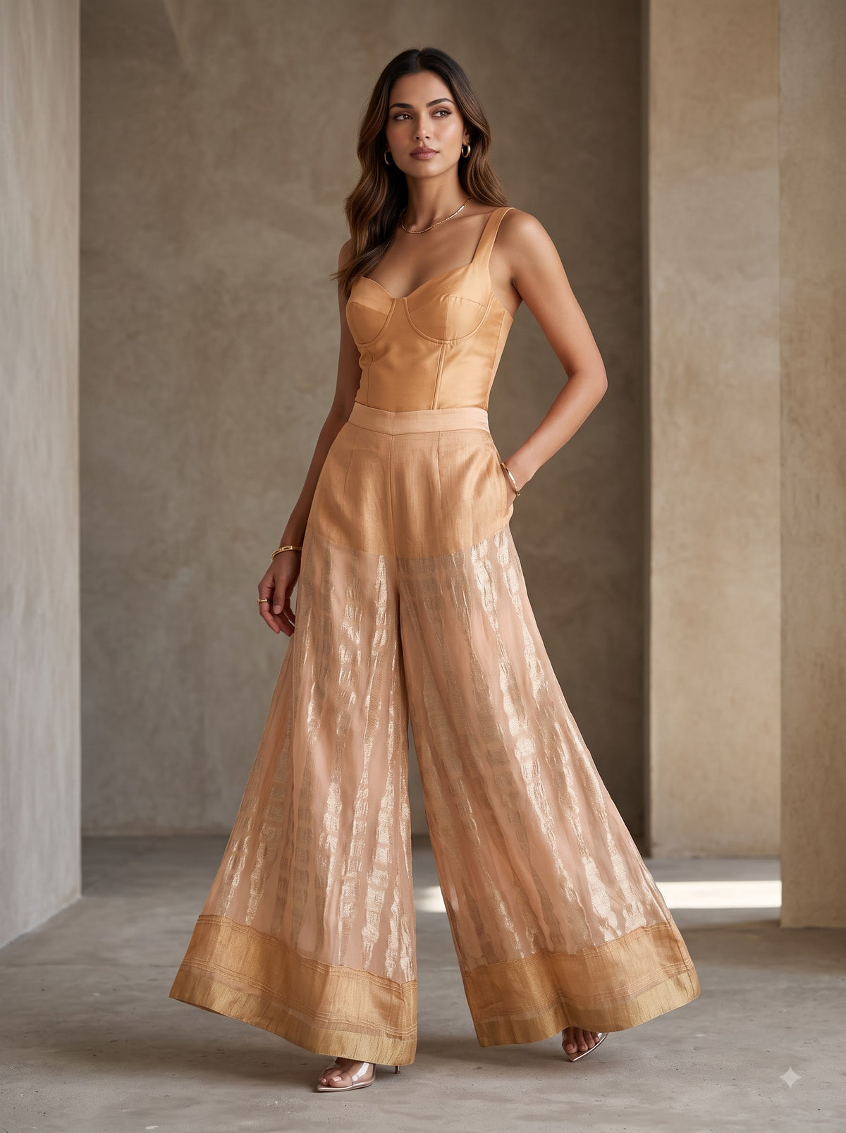 Indowestern chanderi formal flared plazzo pant