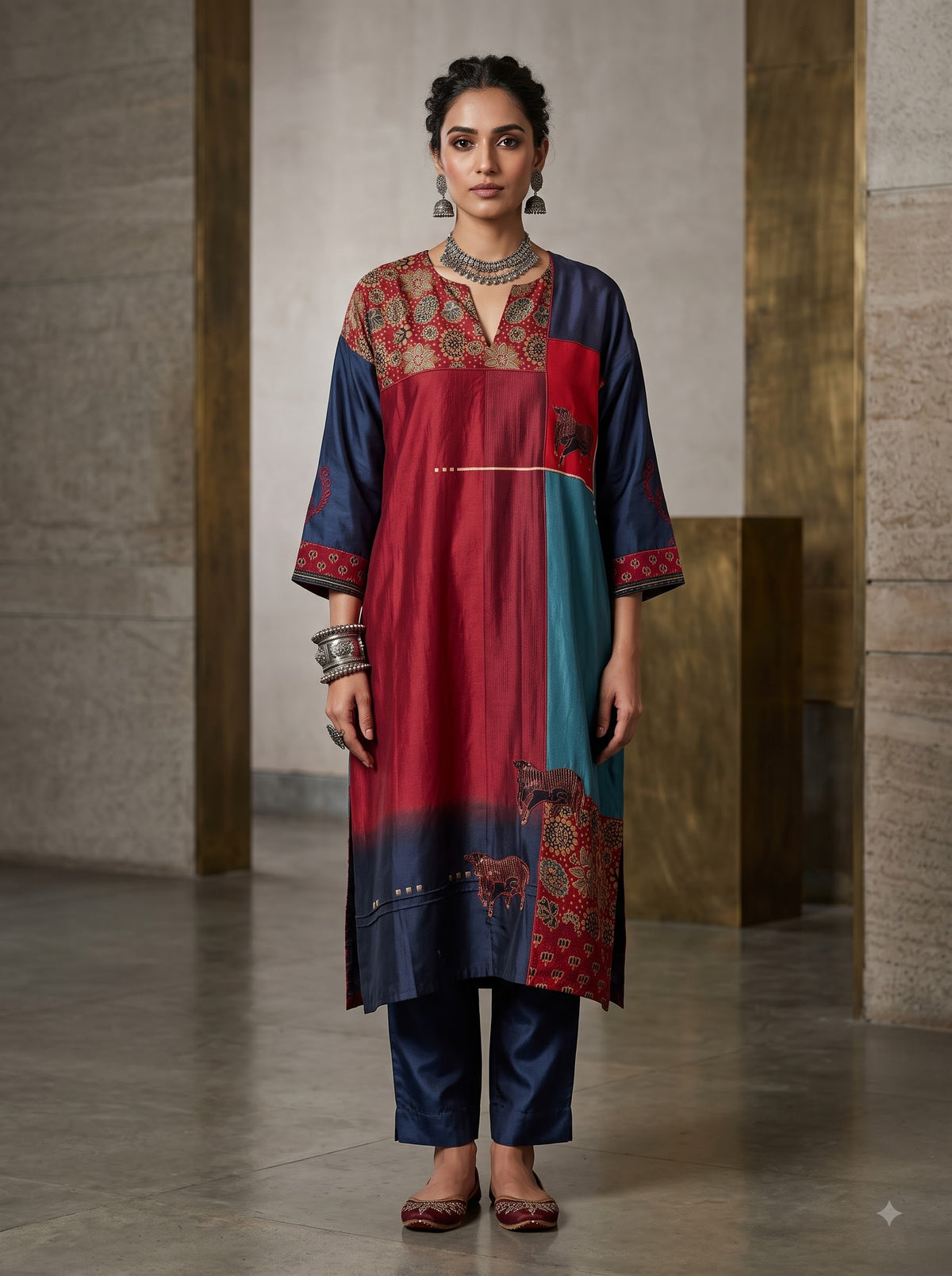 Semi Stitched Chanderi  Formal kurta