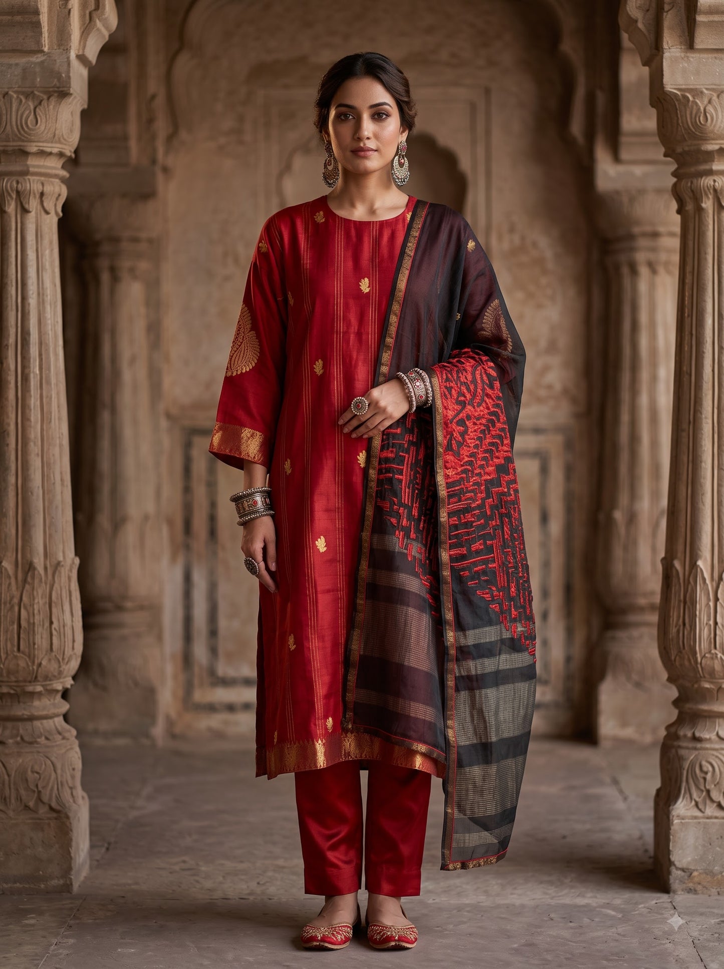 Semi Stitched Chanderi Formal Suitset