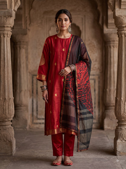 Semi Stitched Chanderi Formal Suitset