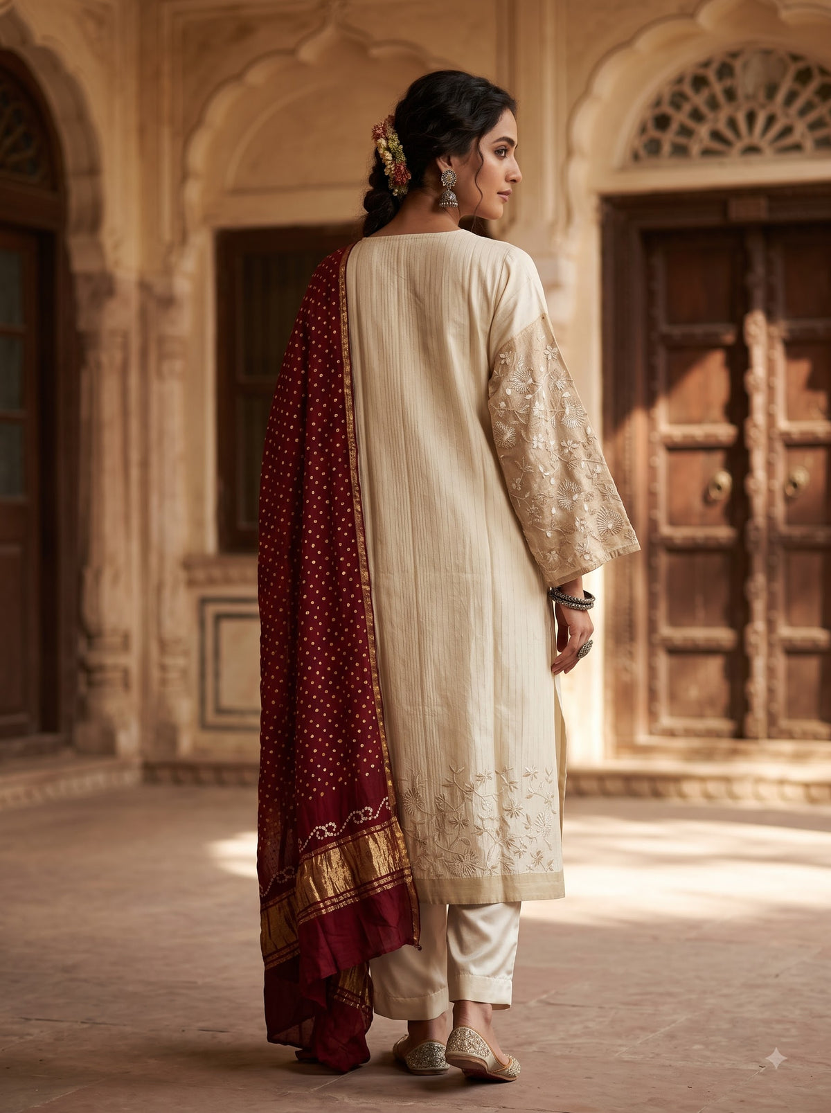 Semi Stitched Chanderi Formal Suitset