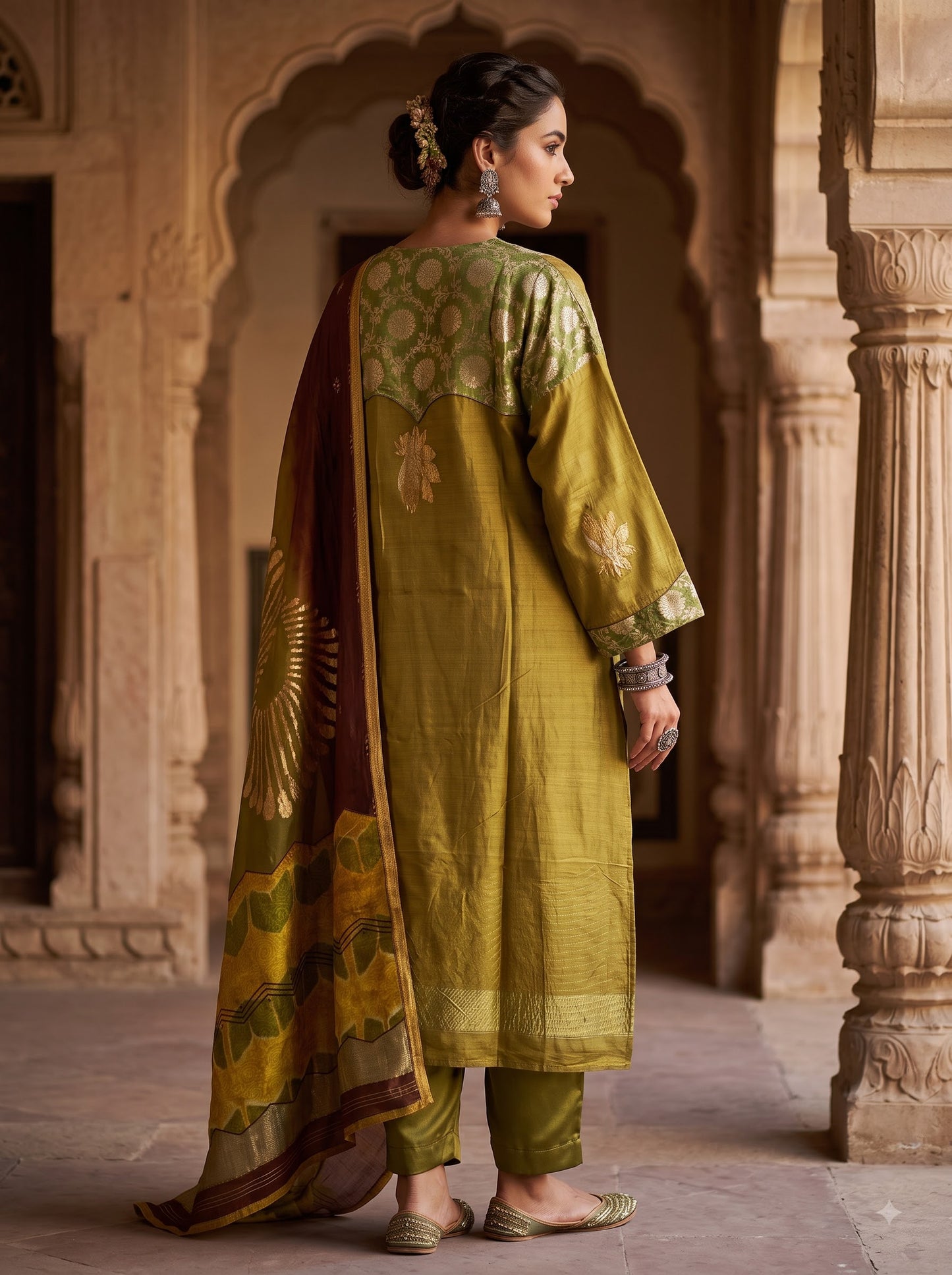 Semi Stitched Chanderi Formal Suitset