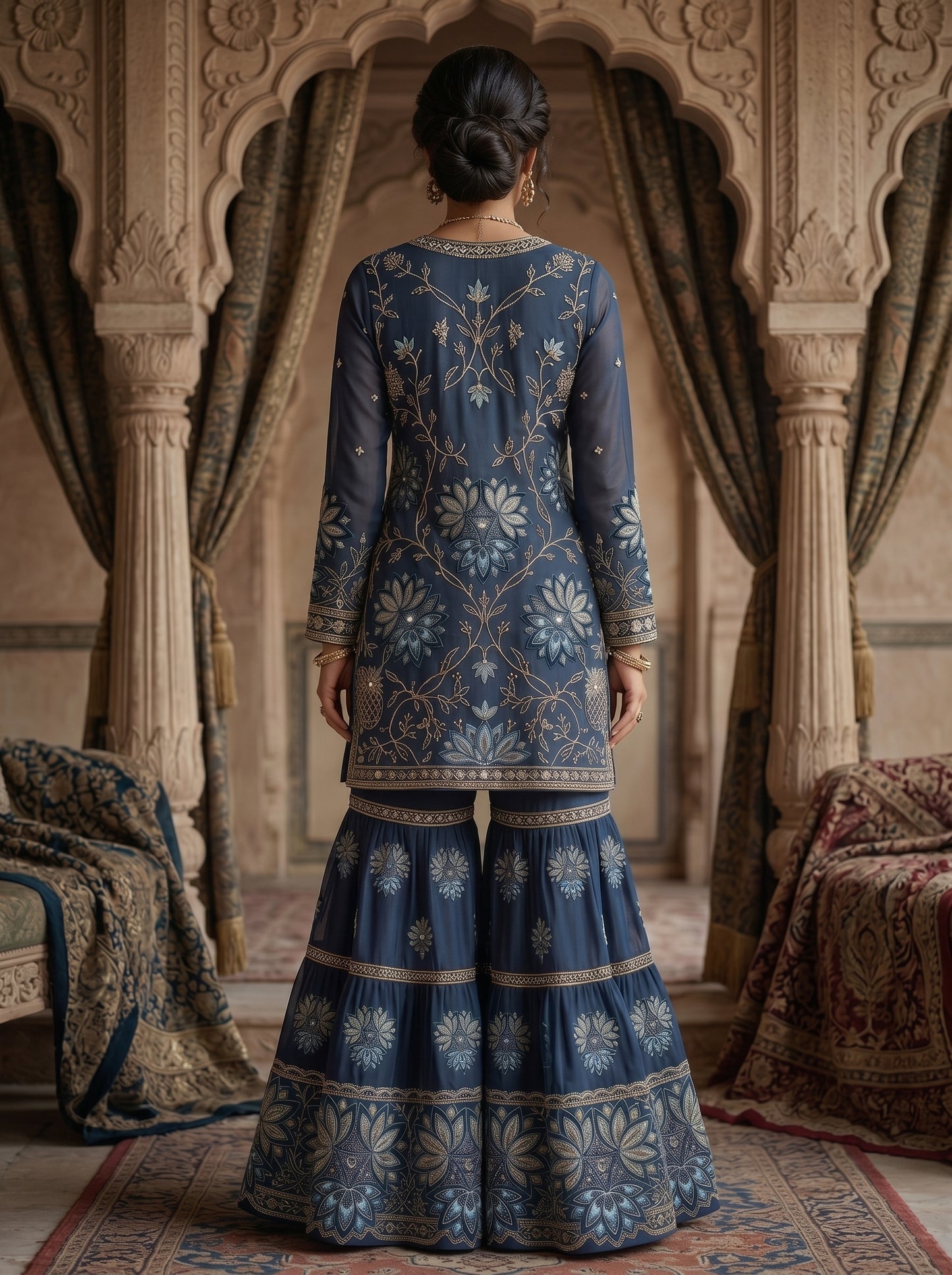 Terracotta Floral Embroidered  | Couture Sharara Set