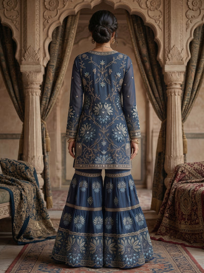 Terracotta Floral Embroidered  | Couture Sharara Set