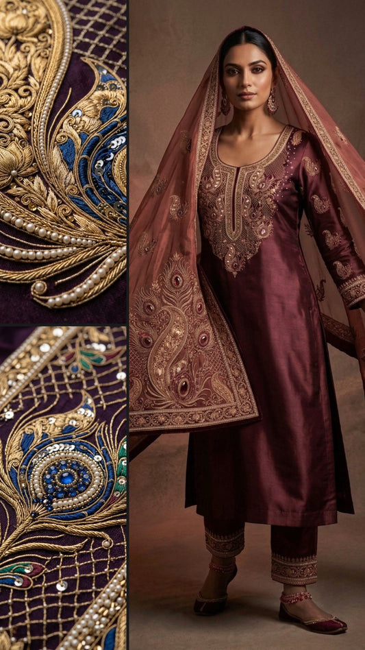 Customised Chanderi Embroidered set
