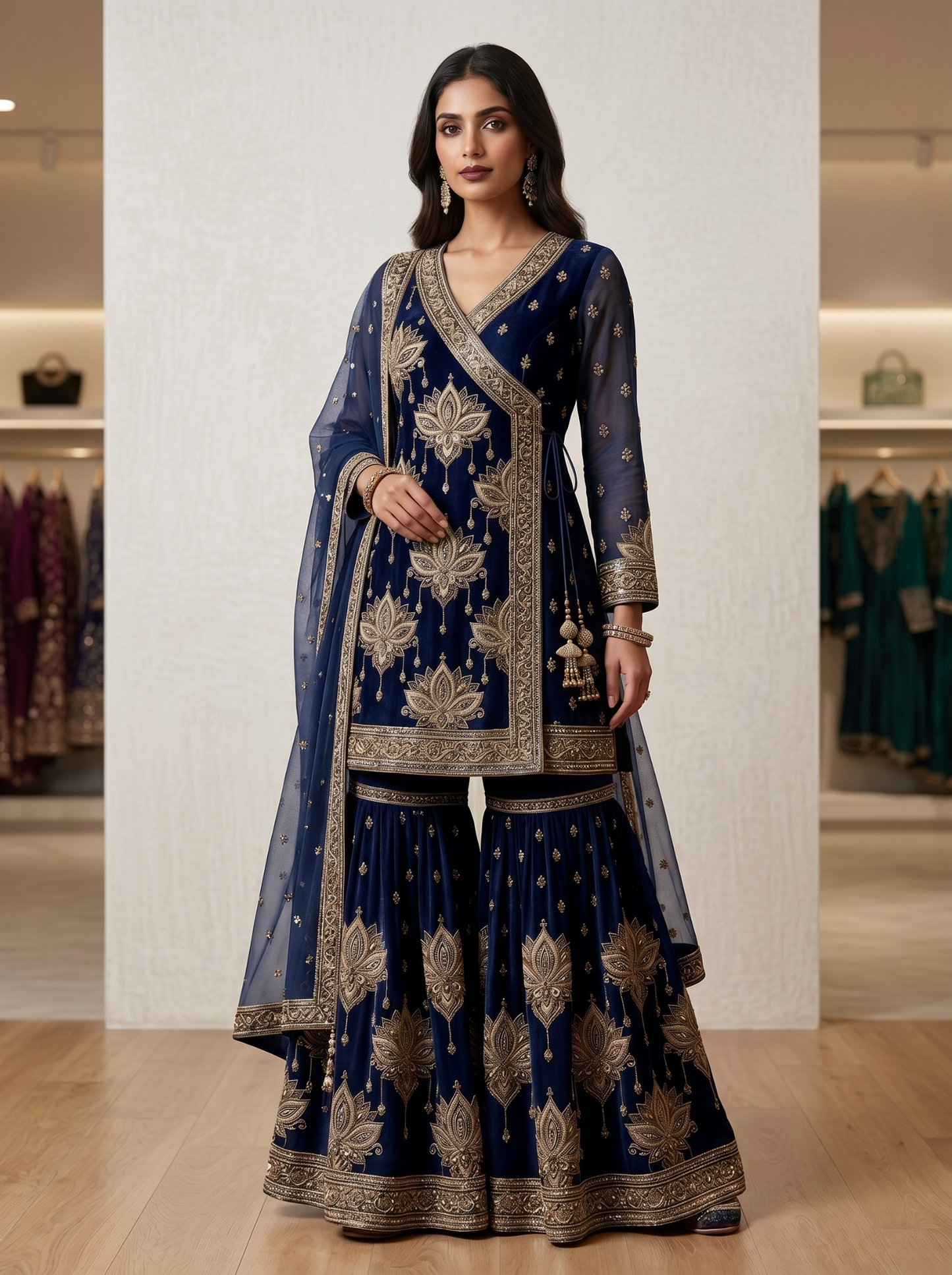 Lotus Embroidered Angrakha| Couture Sharara Set