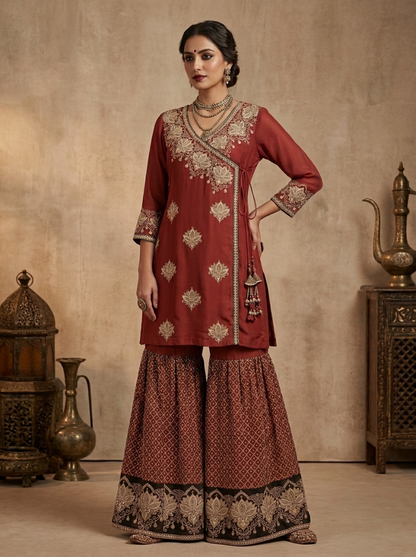 Heritage Maroon Angrakha  | Couture Sharara Set
