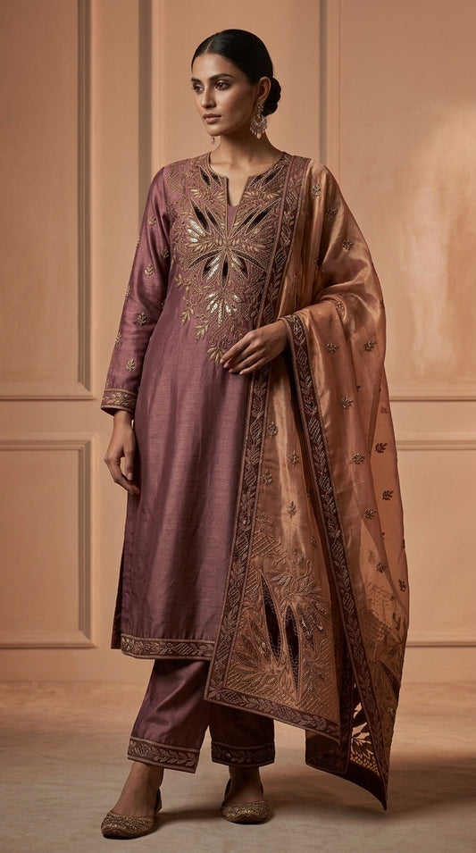 Customised Chanderi Embroidered set