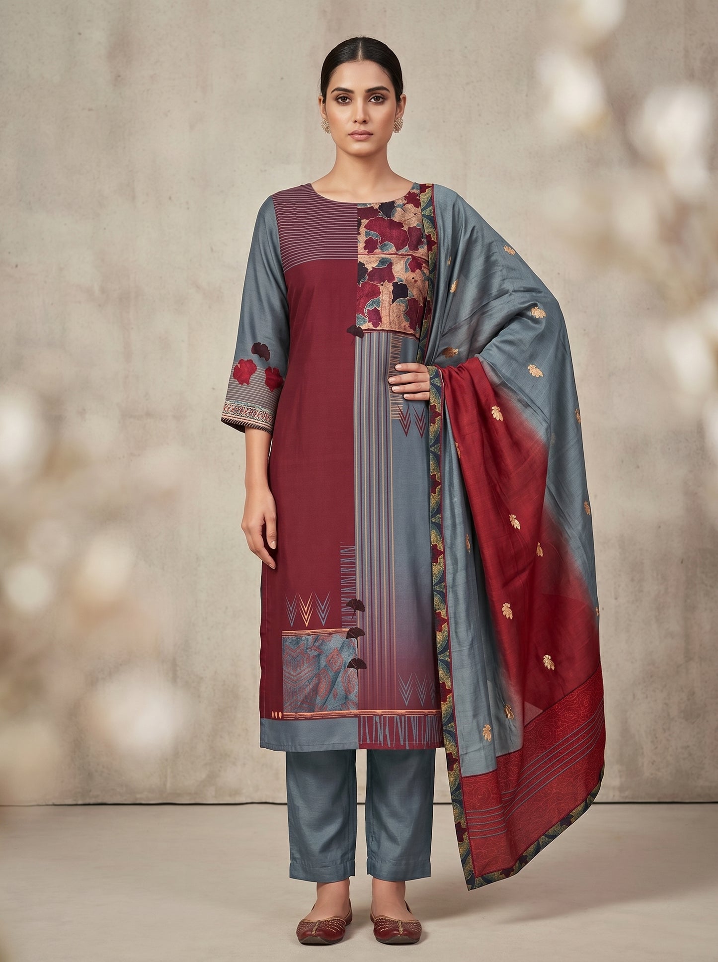 Semi Stitched Chanderi Formal Suitset