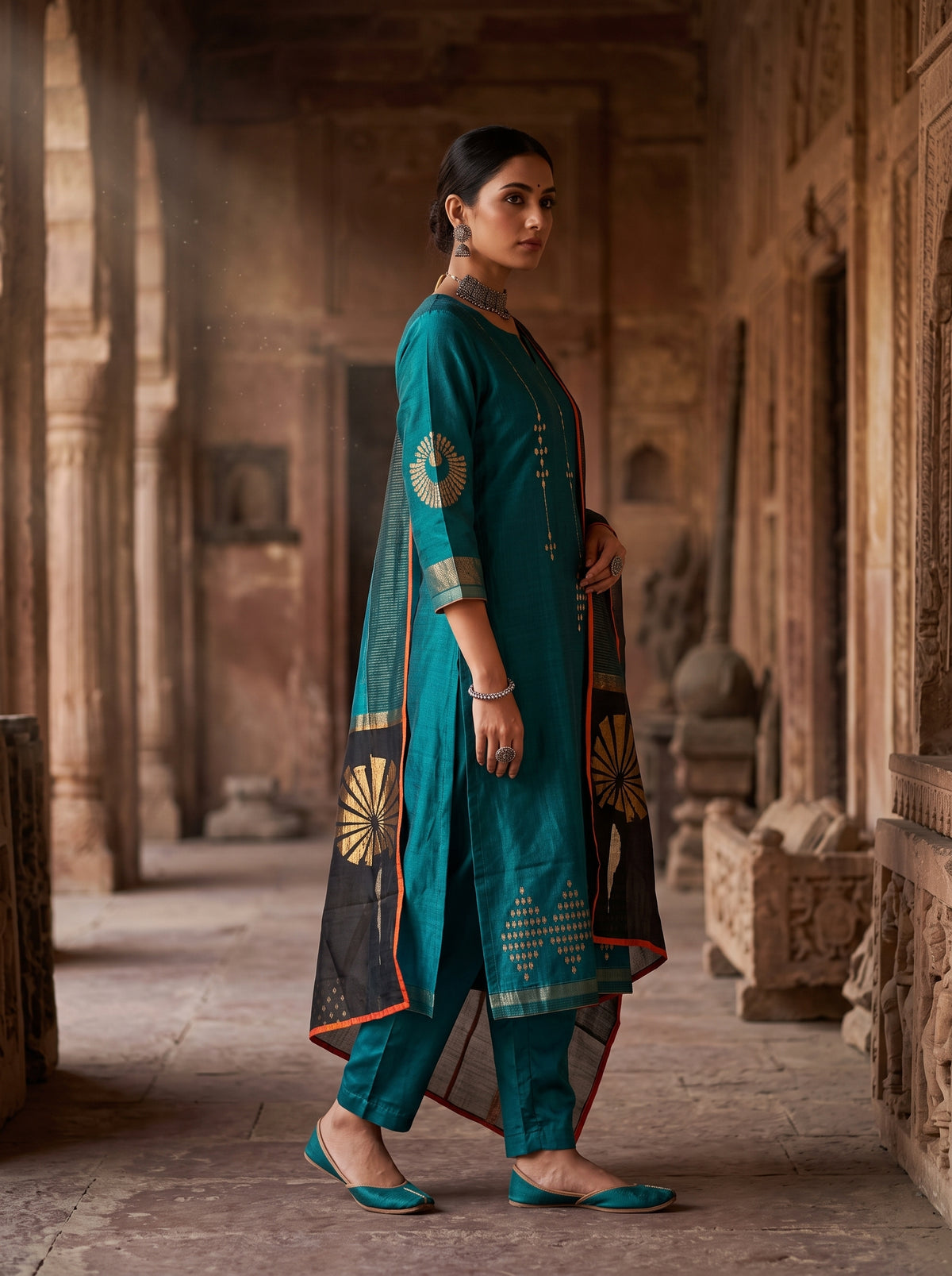 Semi Stitched Chanderi Formal Suitset