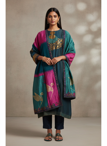 Semi Stitched Chanderi Formal Suitset