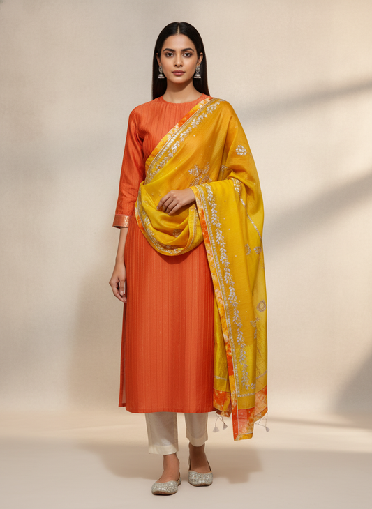 Semi Stitched Chanderi Formal Suitset