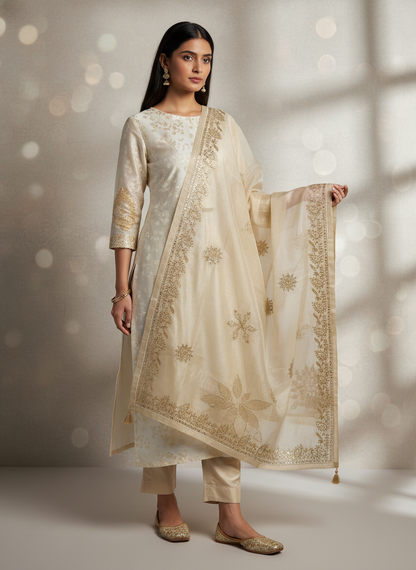 Semi Stitched Chanderi Formal Suitset
