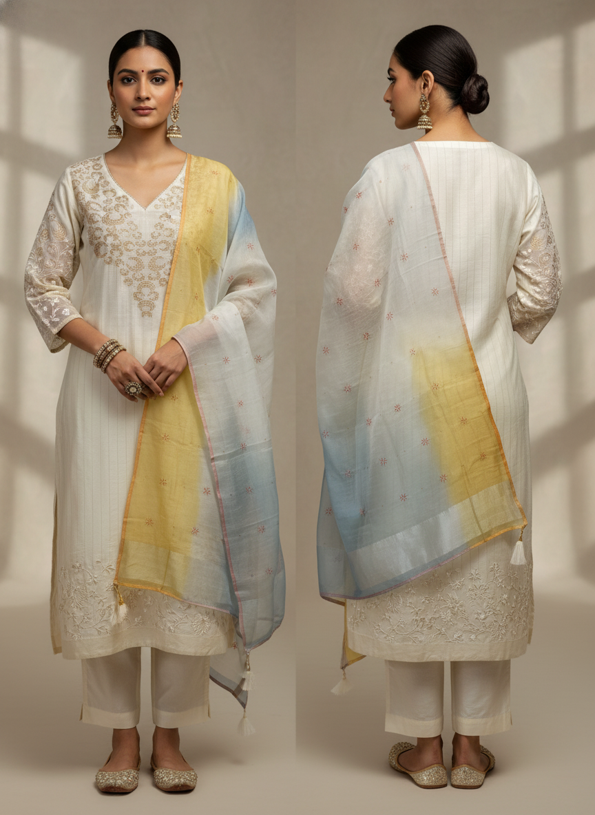 Semi Stitched Chanderi Formal Suitset
