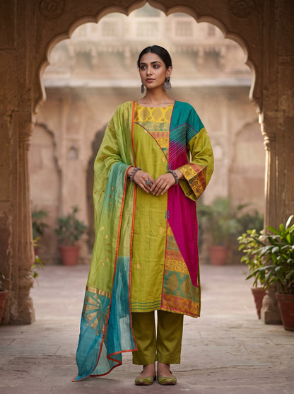 Semi Stitched Chanderi Formal Suitset
