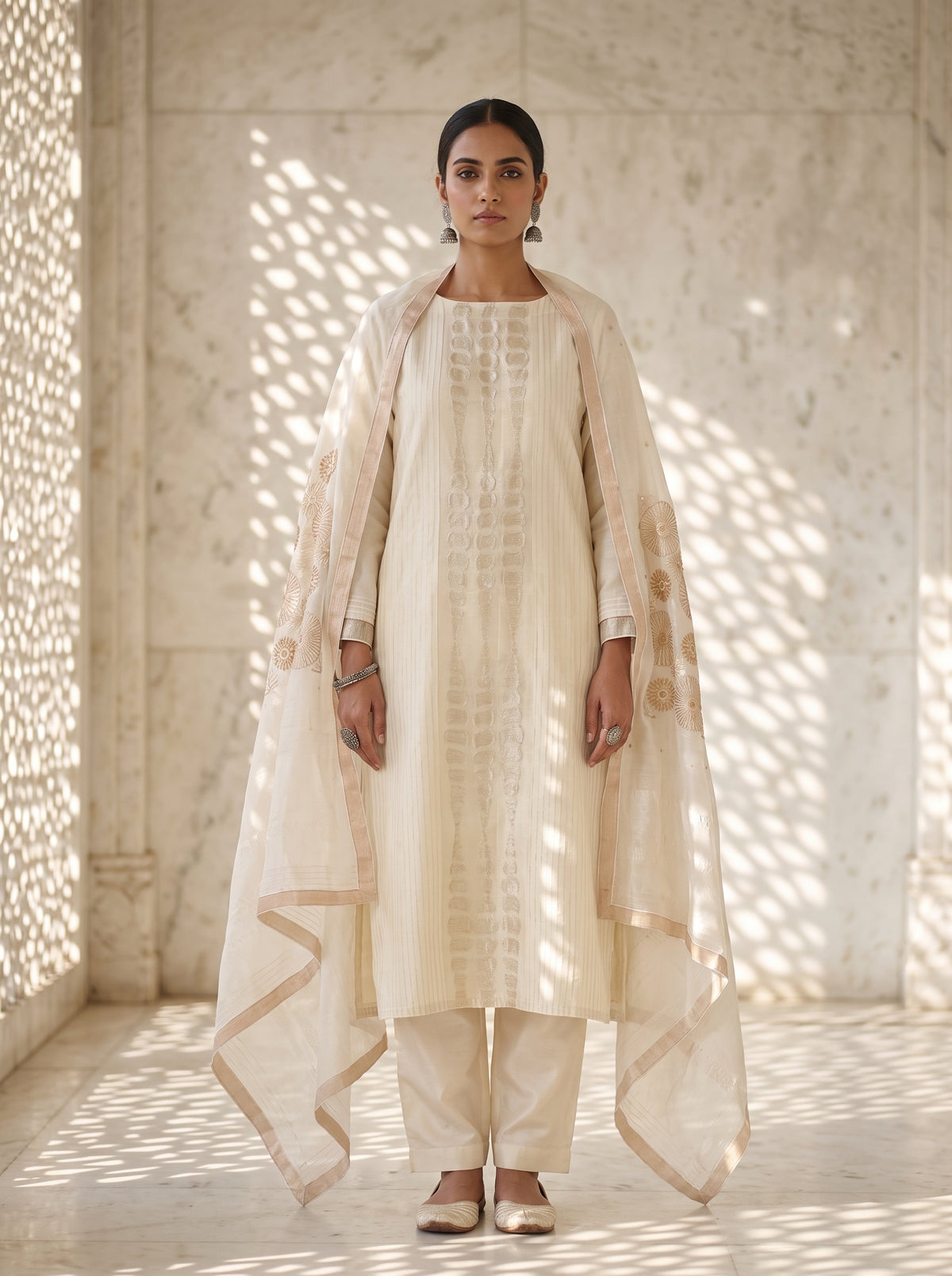 Semi Stitched Chanderi Formal Suitset