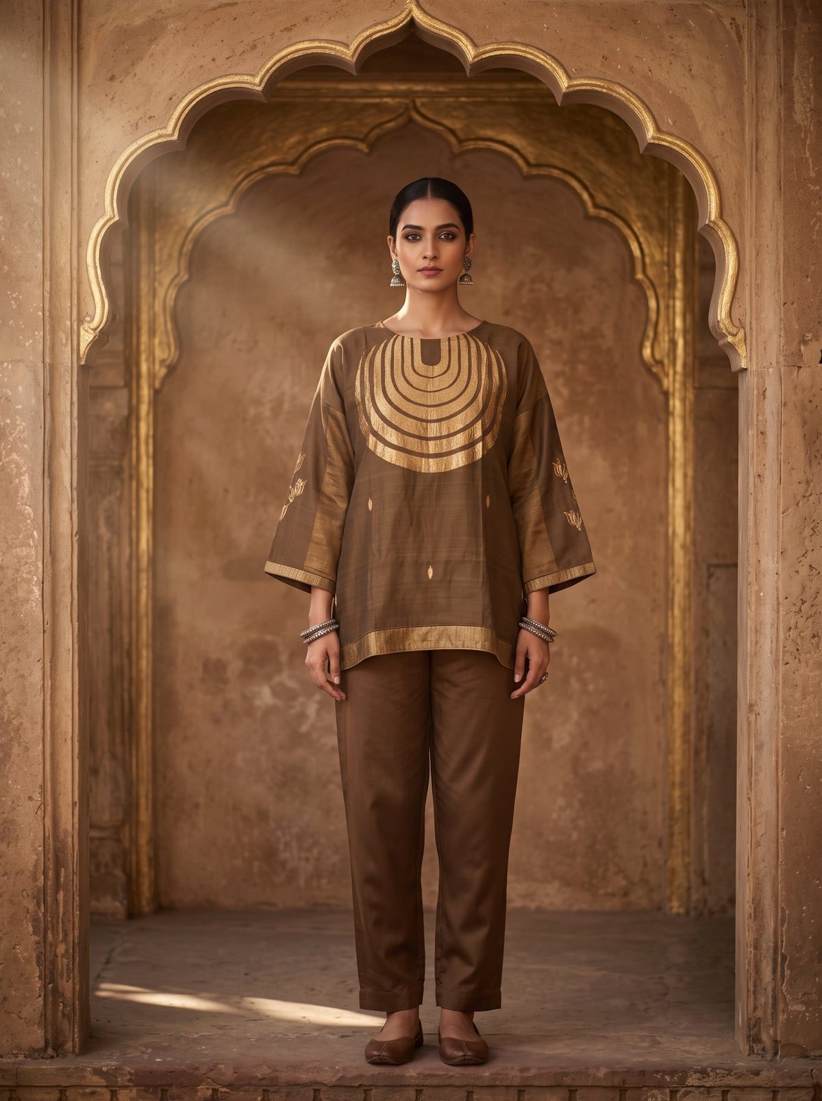 SemiStitched Chanderi Zari Woven Tunic