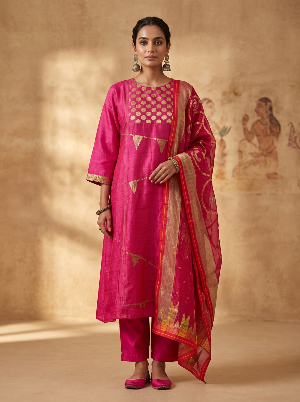 Semi Stitched Chanderi Formal Suitset