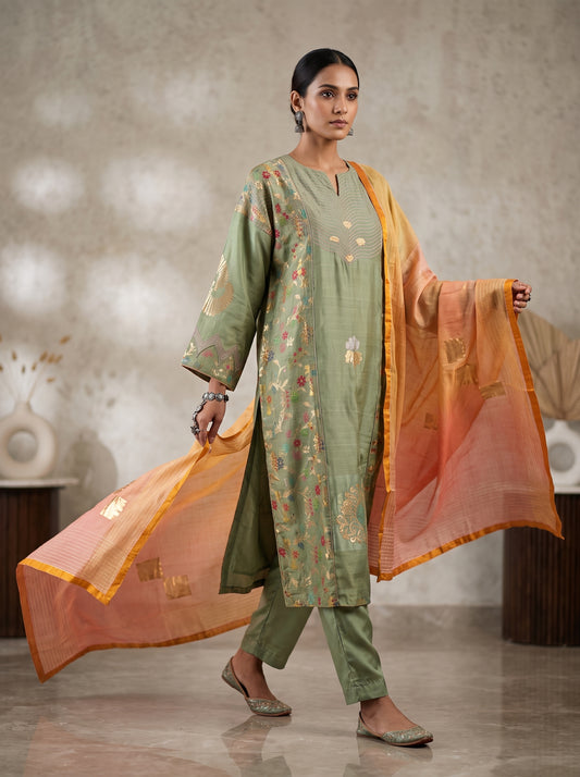 Semi Stitched Chanderi Formal Suitset
