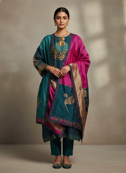 Semi Stitched Chanderi Formal Suitset