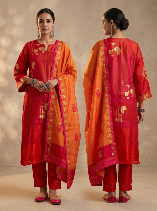 Semi Stitched Chanderi Formal Suitset