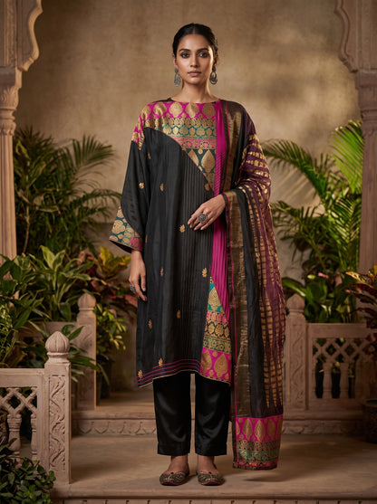 Semi Stitched Chanderi Formal Suitset