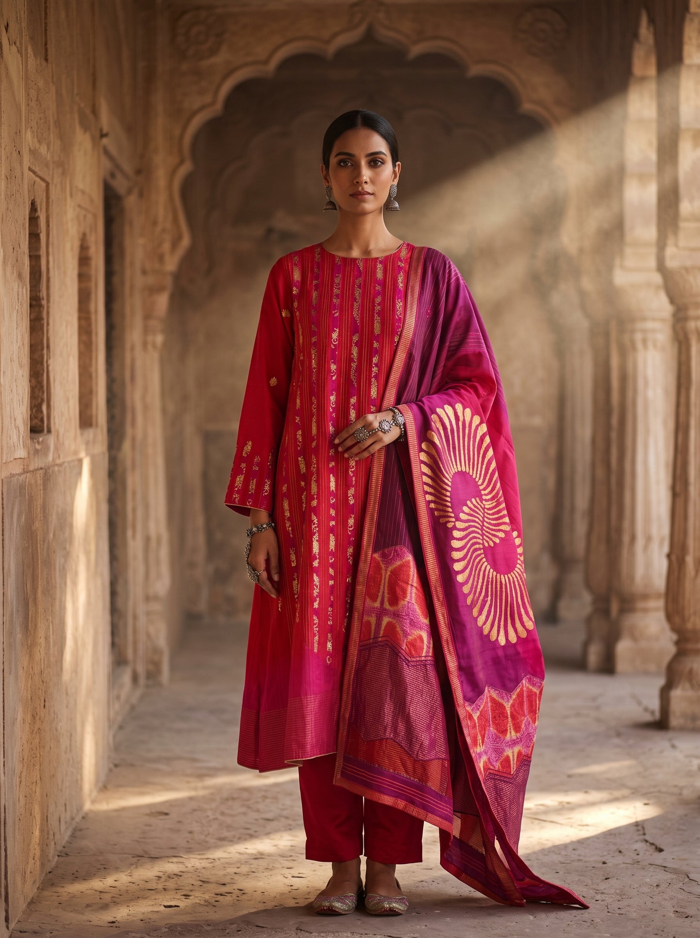 Semi Stitched Chanderi Formal Suitset