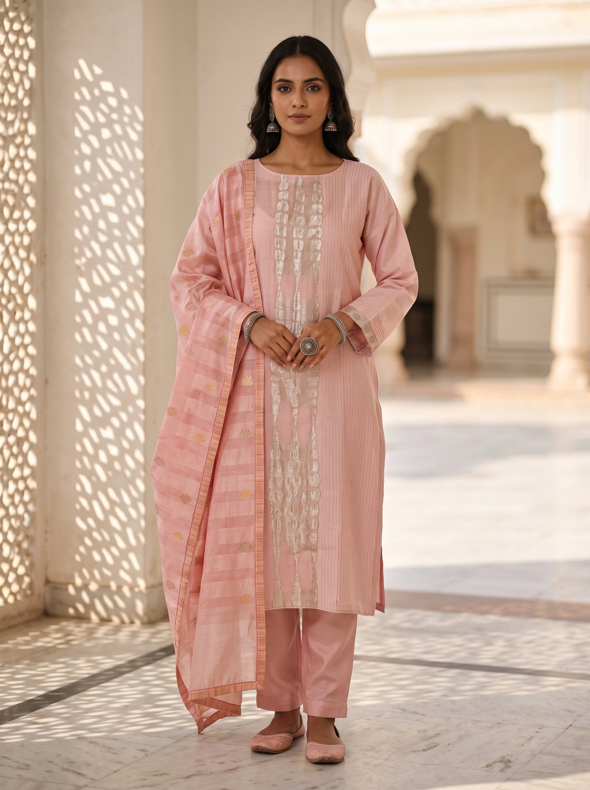 Semi Stitched Chanderi Formal Suitset