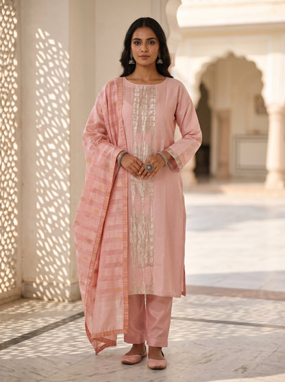 Semi Stitched Chanderi Formal Suitset