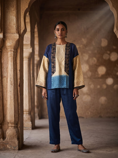 Semi Stitched Chanderi Ajrak Short Tunic