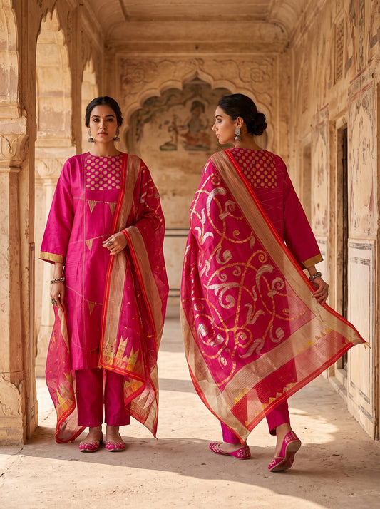 Semi Stitched Chanderi Formal Suitset