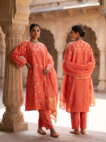 Semi Stitched Chanderi Formal Suitset