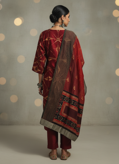 Semi Stitched Chanderi Formal Suitset