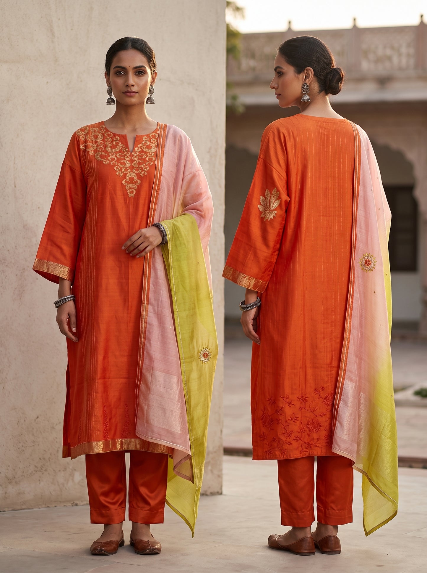 Semi Stitched Chanderi Formal Suitset