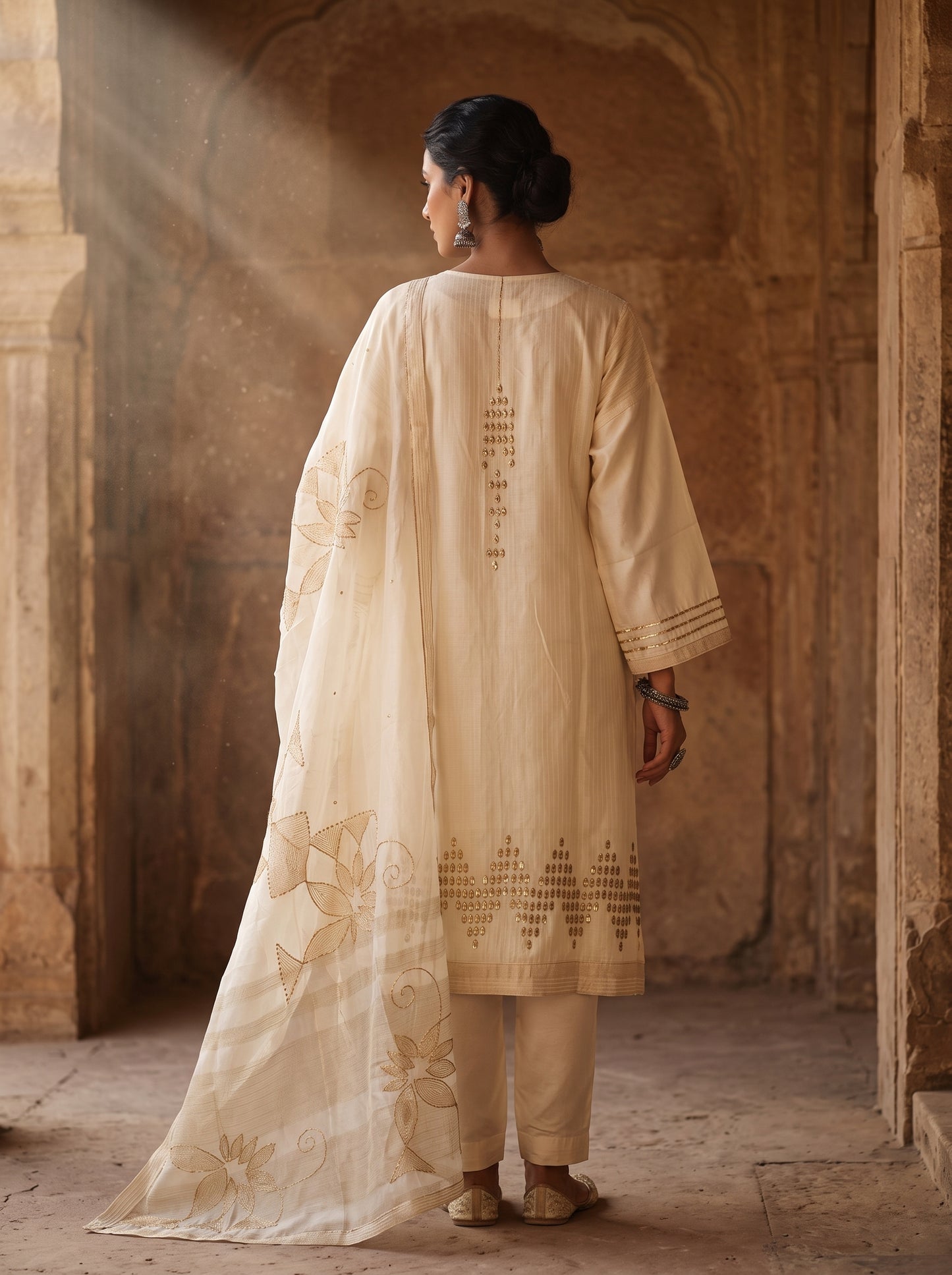 Semi Stitched Chanderi Formal Suitset
