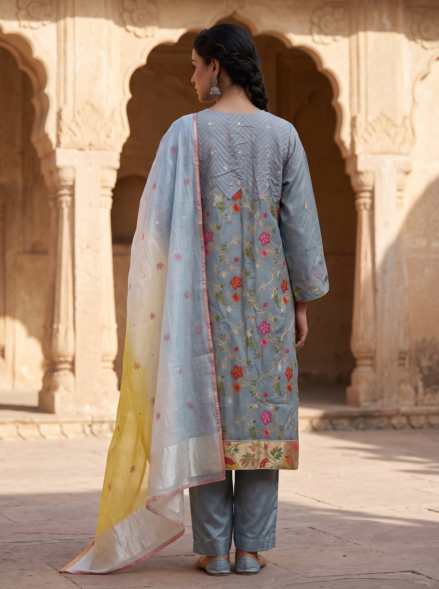 Semi Stitched Chanderi Formal Suitset