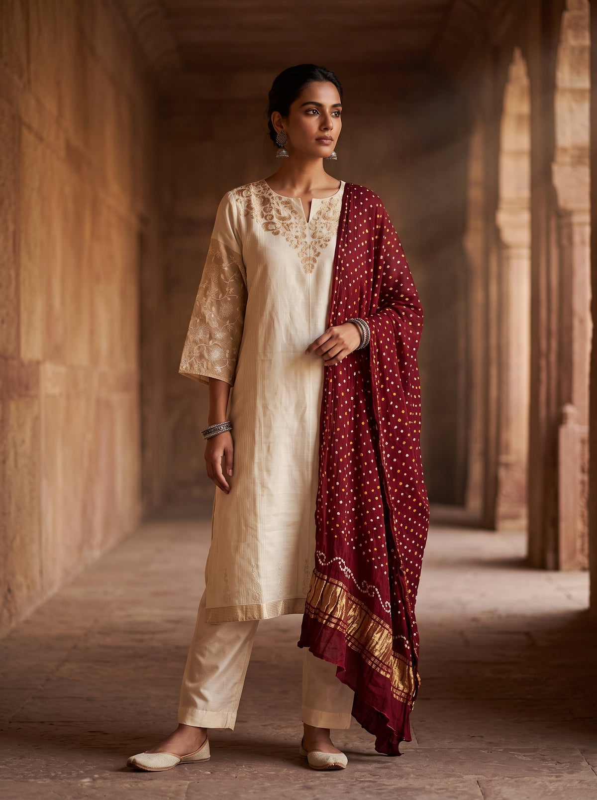 Semi Stitched Chanderi Formal Suitset