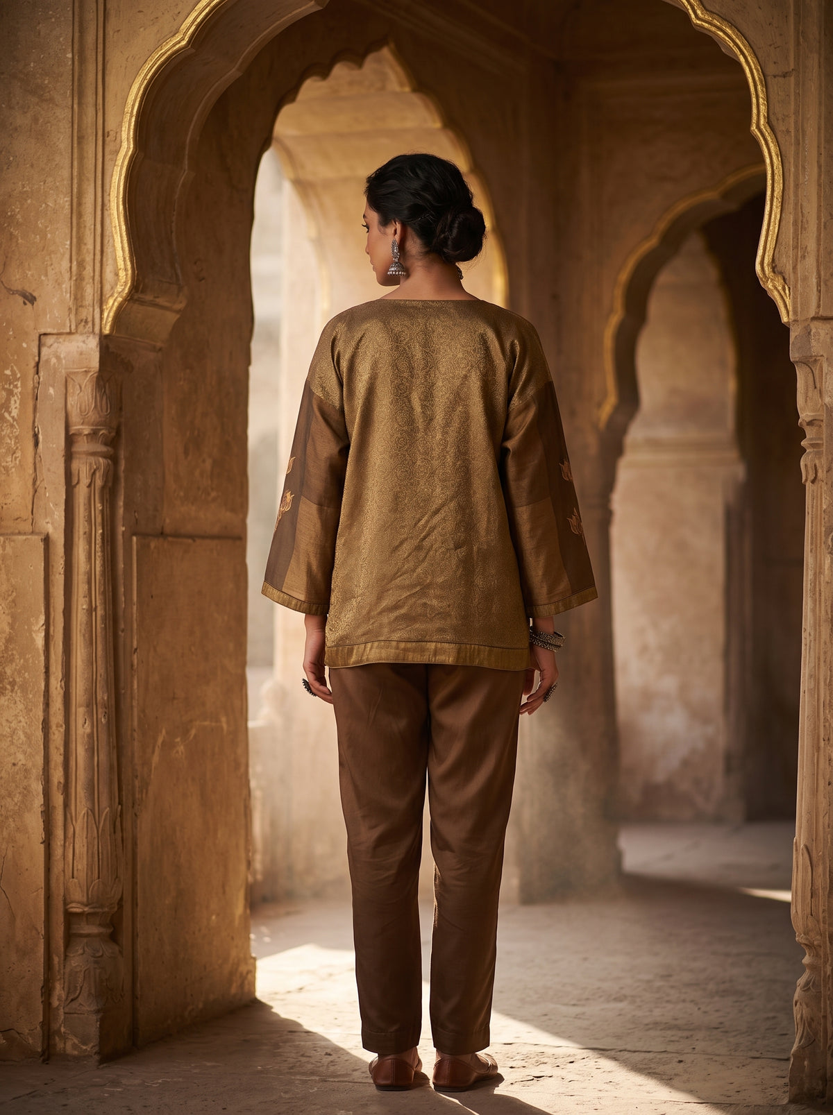 SemiStitched Chanderi Zari Woven Tunic