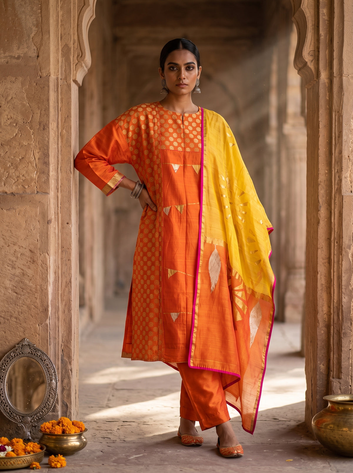 Semi Stitched Chanderi Formal Suitset