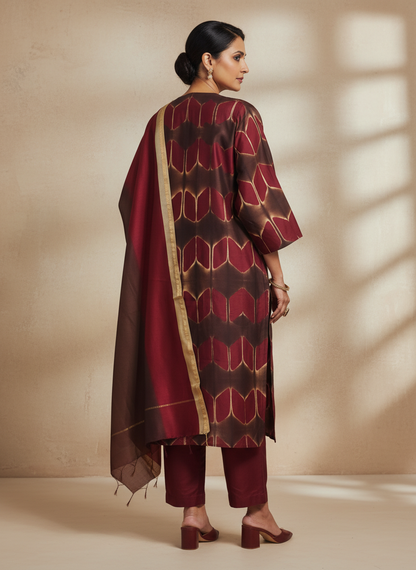 Semi Stitched Chanderi Casual Suitset