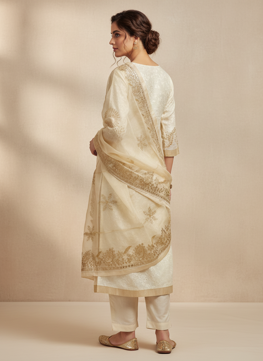 Semi Stitched Chanderi Formal Suitset