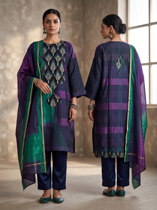 Semi Stitched Chanderi Formal Suitset