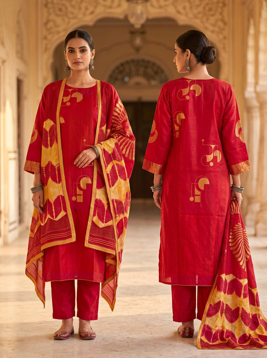 Semi Stitched Chanderi Formal Suitset