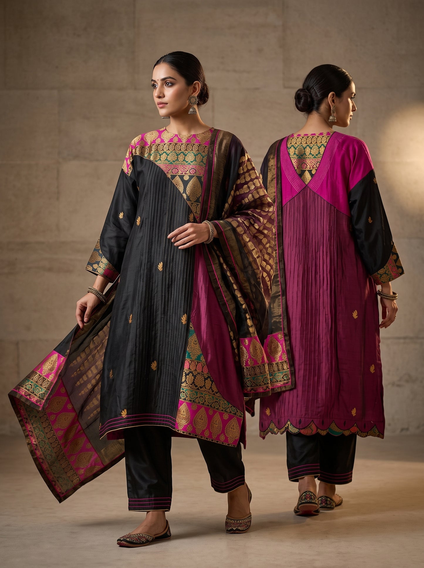 Semi Stitched Chanderi Formal Suitset