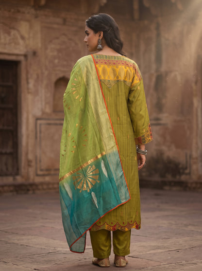 Semi Stitched Chanderi Formal Suitset