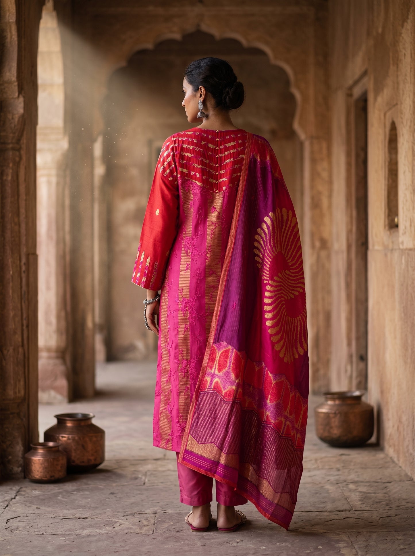 Semi Stitched Chanderi Formal Suitset