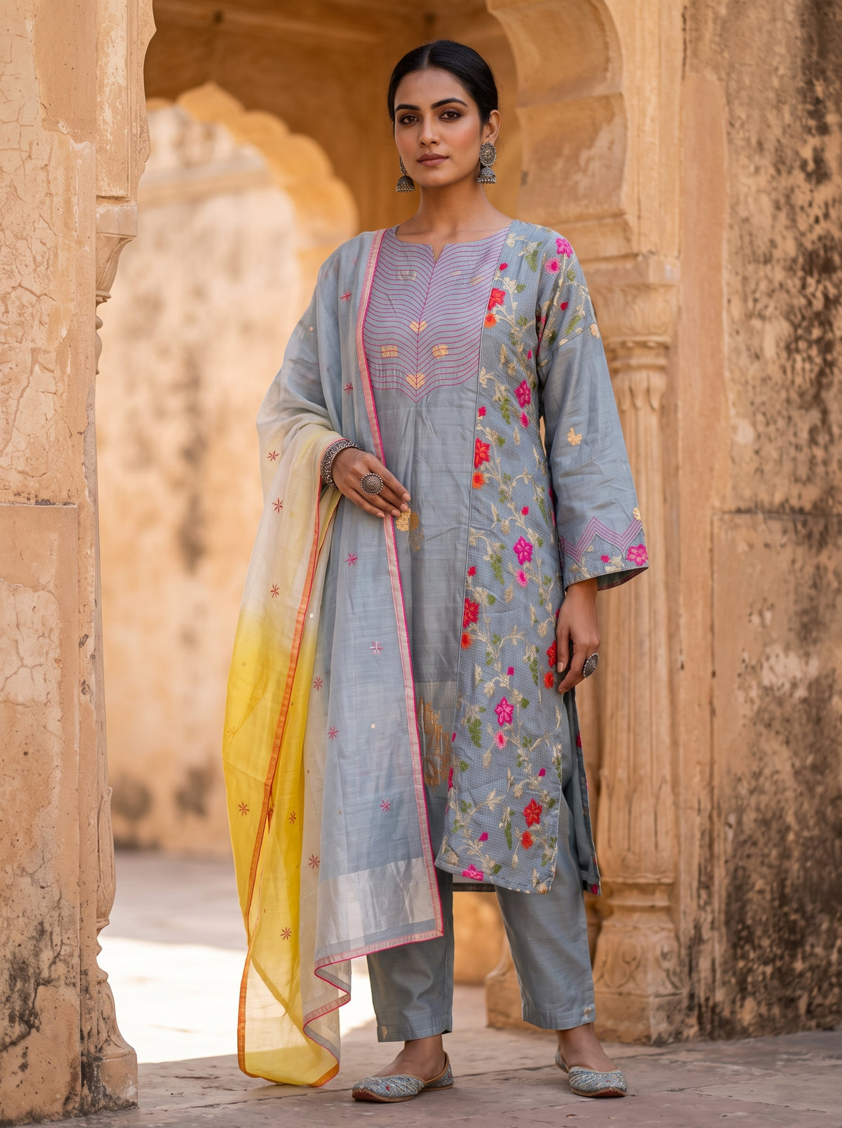 Semi Stitched Chanderi Formal Suitset